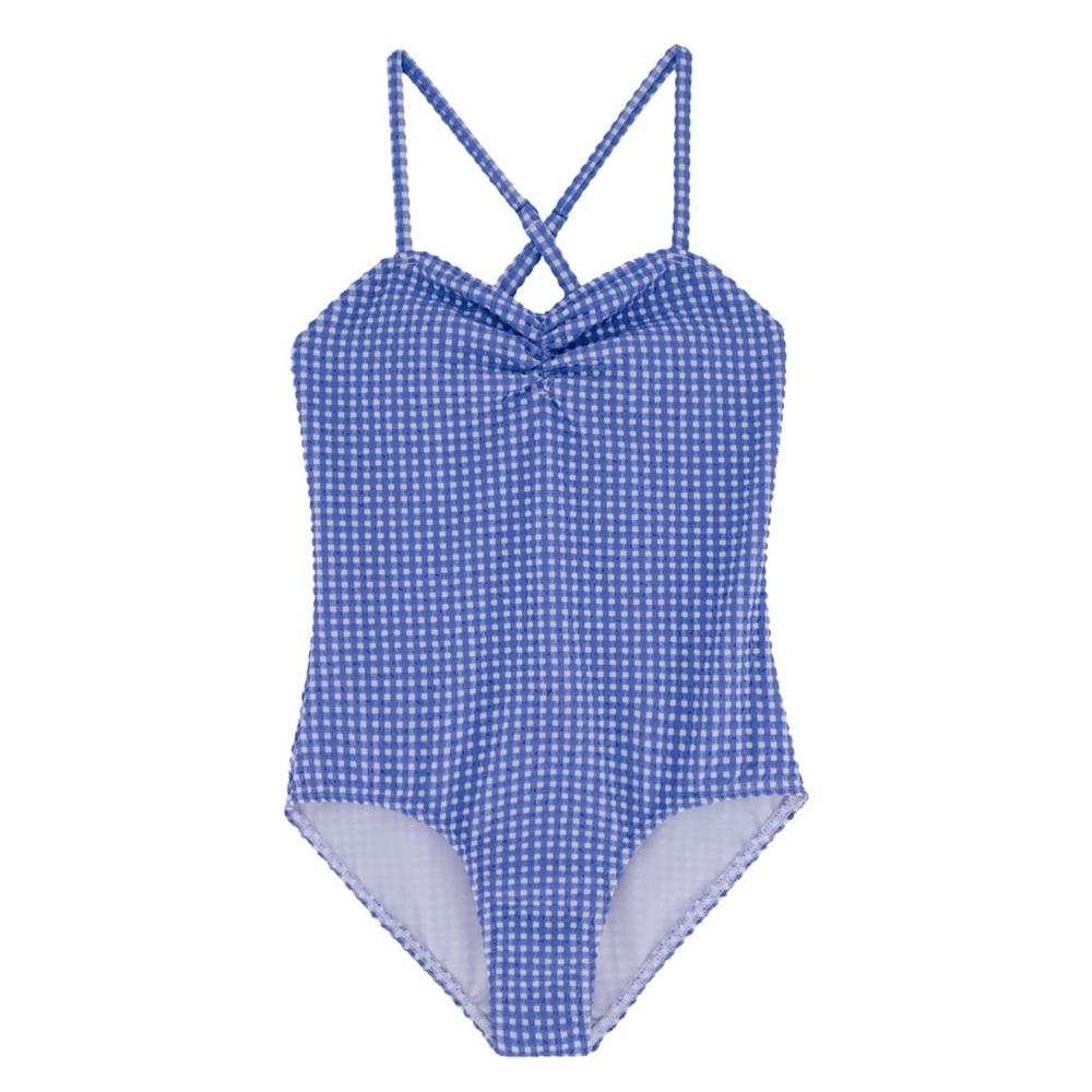 Roxy Girls One-Piece Swimsuit Kids Blue Bonnet Gingham